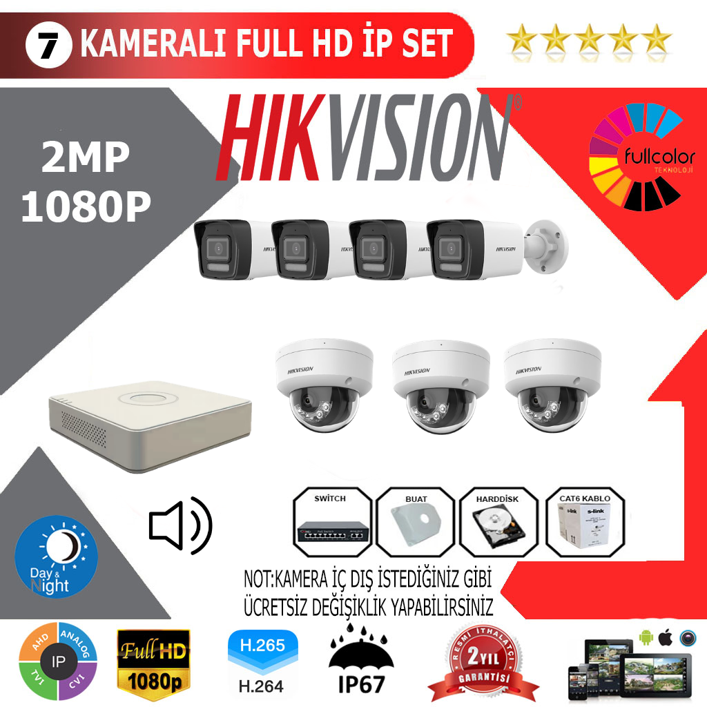 Hikvision 7'li 2MP 1080P İP Kamera Seti - 313.63 Dolar + KDV
