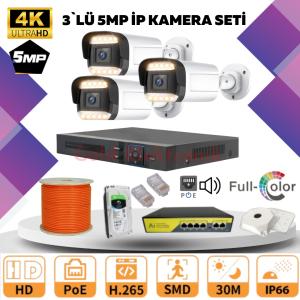 GOLD  3'LÜ 5MP 4K ULTRA İP Kamera Seti