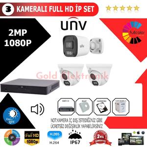 UNV 3'lü 2MP 1080P İP Kamera Seti